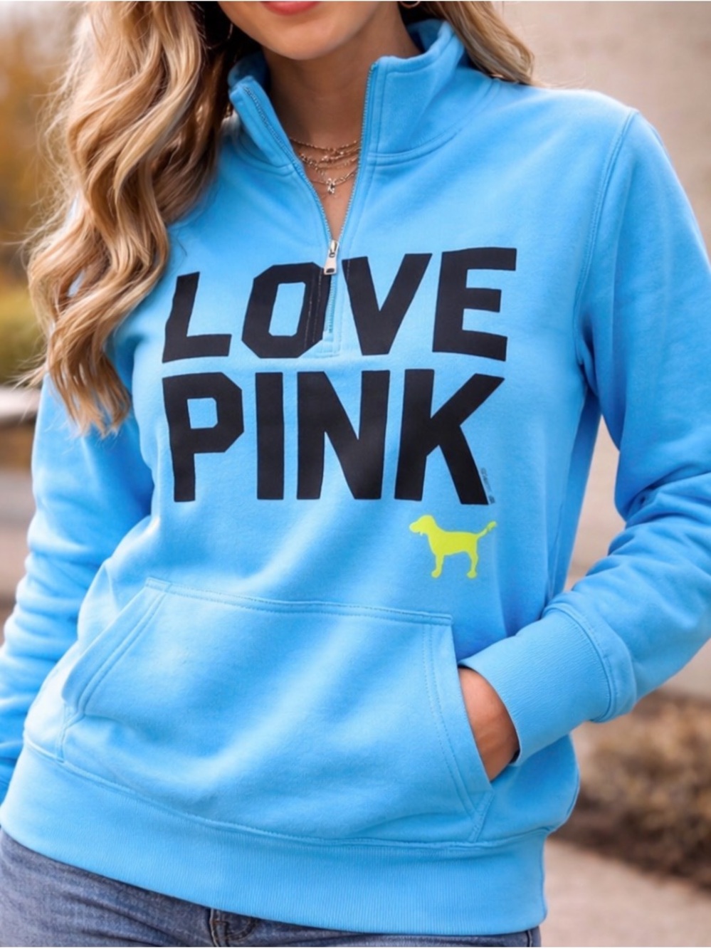 Victoria's Secret Pink Blue Partial Zip-Up Pullover